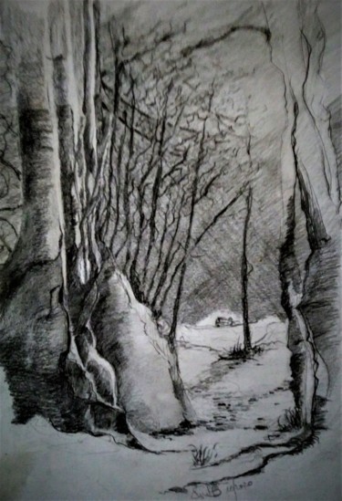 Dibujo titulada "The dark road...." por Benny Smet, Obra de arte original, Grafito