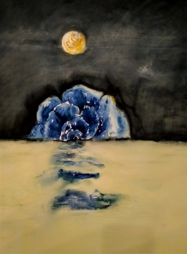 Malerei mit dem Titel "Yellow moon,do you…" von Benny Smet, Original-Kunstwerk, Aquarell