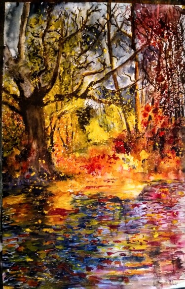 Pintura intitulada "Magic autumn" por Benny Smet, Obras de arte originais, Aquarela