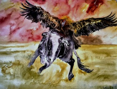 Peinture intitulée "Yawar" par Benny Smet, Œuvre d'art originale, Aquarelle