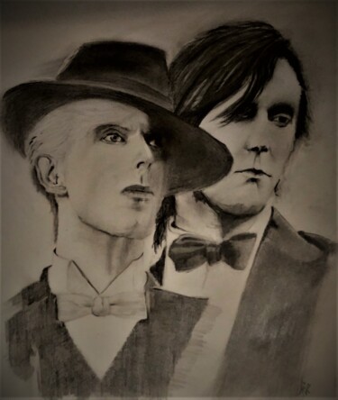 Men in black...(David Bowie &Bryan Ferry) Drawing titled "Men in black...(Dav…" by Benny Smet, Original Art, Pencil