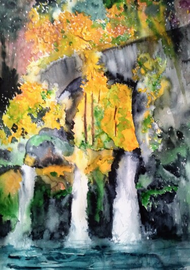 Painting titled "En Luxembourg" by Benny Smet, Original Artwork, Watercolor