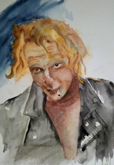 Painting titled "Mr.Ginger Baker" by Benny Smet, Original Artwork, Watercolor