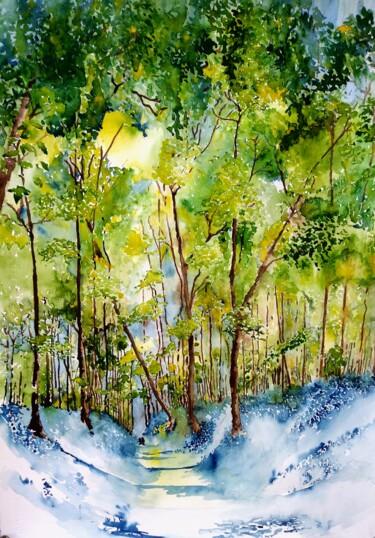 Pintura intitulada "Hallerbos 2" por Benny Smet, Obras de arte originais, Aquarela