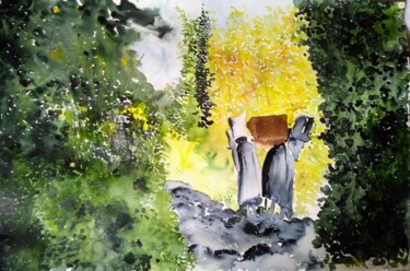 Painting titled "The funeral of Gepe…" by Benny Smet, Original Artwork, Watercolor