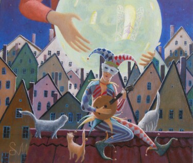 Pittura intitolato "Когда город спит." da Sergey Mikheev, Opera d'arte originale, Olio Montato su Telaio per barella in legno