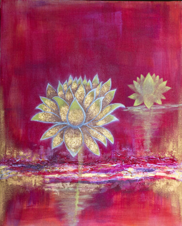 Painting titled "Golden Lotus" by Smiitaa Chatterjee, Original Artwork, Acrylic