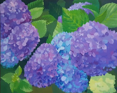 Malerei mit dem Titel "Blue hydrangies" von Irina Smirnova, Original-Kunstwerk, Acryl