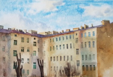 Malerei mit dem Titel "Courtyard of St. pe…" von Irina Smirnova, Original-Kunstwerk, Aquarell