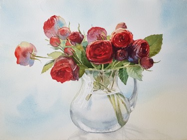 Peinture intitulée "Red piano roses" par Irina Smirnova, Œuvre d'art originale, Aquarelle