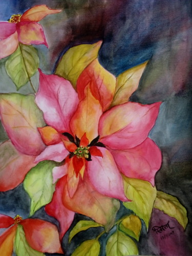 Ζωγραφική με τίτλο "Flower Passion" από Smita Srivastav, Αυθεντικά έργα τέχνης, Ακουαρέλα