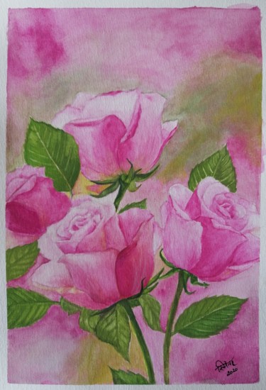 Pintura titulada "Pink Roses for Hope…" por Smita Srivastav, Obra de arte original, Acuarela