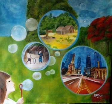 Pittura intitolato "Life in a Bubble...…" da Smita Srivastav, Opera d'arte originale, Olio