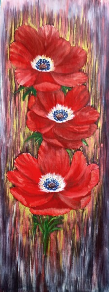 Painting titled "Three Red Poppies" by Smita Srivastav, Original Artwork, Acrylic