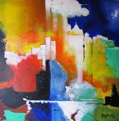 Peinture intitulée "Cityscape 1" par Smith, Œuvre d'art originale, Huile