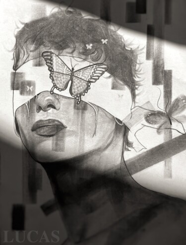 Rysunek zatytułowany „L’Effet papillon” autorstwa Sml Lucas, Oryginalna praca, Grafit