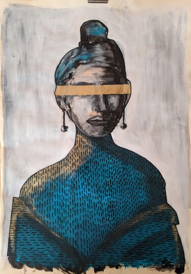 Painting titled "Blu eyes gold" by Fabien Romain (Smll), Original Artwork, Acrylic