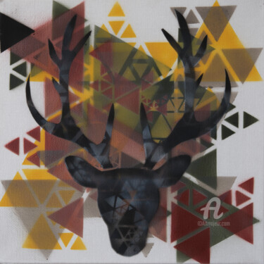 Peinture intitulée "Le cerf" par Smockingart, Œuvre d'art originale, Aérographe Monté sur Châssis en bois