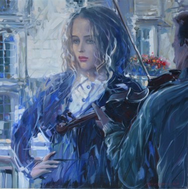 Peinture intitulée "Street violinist" par Sergei Mozgovoi, Œuvre d'art originale, Huile