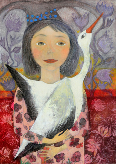 Білий птах з чорною ознакою Painting titled "Білий птах з чорною…" by Victoria Smurova, Original Art, Oil