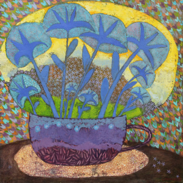 Painting titled "синие цветы" by Victoria Smurova, Original Artwork, Oil