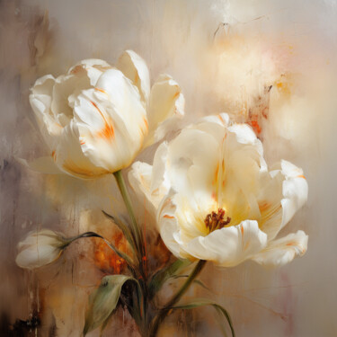 Arts numériques intitulée "DELICATE ECRU TULIPS" par Elena Smurova, Œuvre d'art originale, Peinture numérique