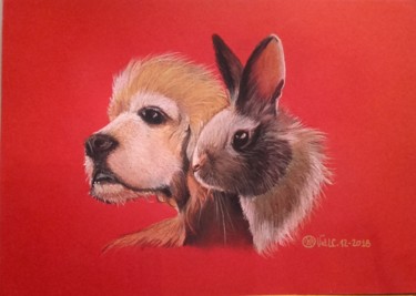 Dessin intitulée "Les copains" par Valérie La Clarté, Œuvre d'art originale, Pastel