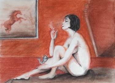Drawing titled "Le confinement" by Valérie La Clarté, Original Artwork, Pastel