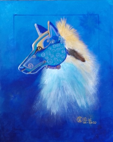 Painting titled "Loup Doré" by Valérie La Clarté, Original Artwork, Acrylic Mounted on Cardboard