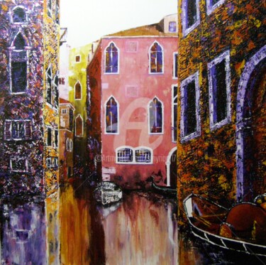 Painting titled "Venise" by Smyriam, Original Artwork, Acrylic Mounted on Wood Stretcher frame