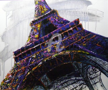 Painting titled "La Tour Eiffel" by Smyriam, Original Artwork, Acrylic Mounted on Wood Stretcher frame