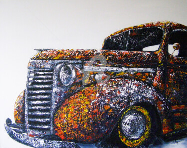 Painting titled "Vieux Pick Up" by Smyriam, Original Artwork, Acrylic Mounted on Wood Stretcher frame