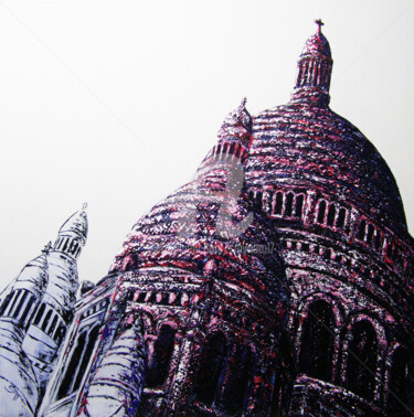 Painting titled "Sacré-Coeur" by Smyriam, Original Artwork, Acrylic Mounted on Wood Stretcher frame