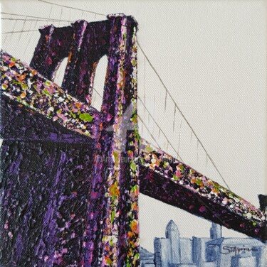 Painting titled "Brooklyn Bridge" by Smyriam, Original Artwork, Acrylic Mounted on Wood Stretcher frame