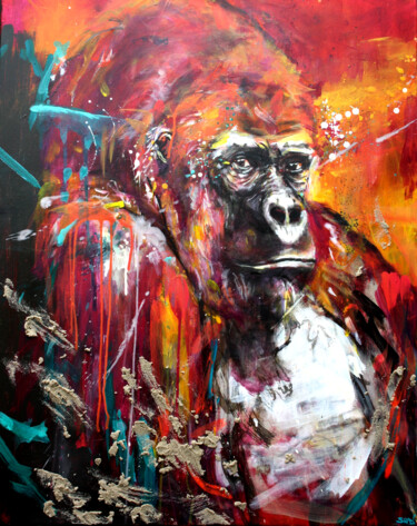 Schilderij getiteld "Gorille" door Snd', Origineel Kunstwerk, Acryl Gemonteerd op Frame voor houten brancard