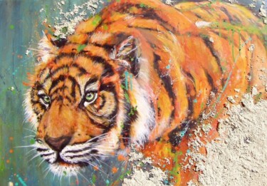 Schilderij getiteld "Tigre" door Snd', Origineel Kunstwerk, Acryl