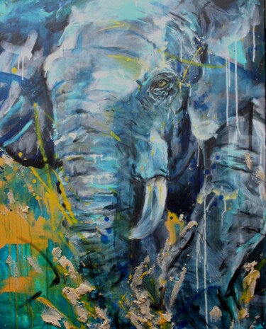 Painting titled "Eléphant" by Snd', Original Artwork, Acrylic Mounted on Wood Stretcher frame
