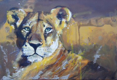 Painting titled "Lionne" by Snd', Original Artwork, Acrylic Mounted on Wood Stretcher frame