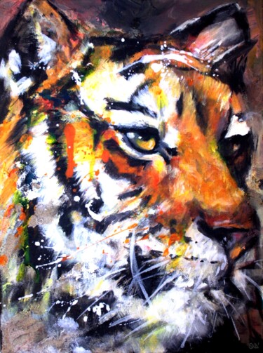 Painting titled "Tigre 2." by Snd', Original Artwork, Acrylic Mounted on Wood Stretcher frame