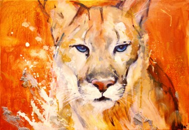 Картина под названием "Puma" - Snd', Подлинное произведение искусства, Акрил Установлен на Деревянная рама для носилок