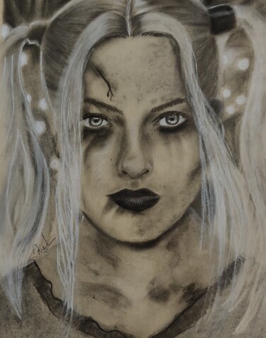 Dibujo titulada "Harley Quinn" por Sneha Lobo, Obra de arte original, Carbón
