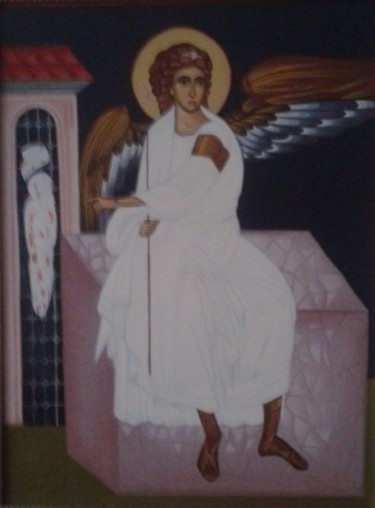 Painting titled "ikona-bijeli-andeo-…" by Snežana Jevtić-Topić, Original Artwork, Tempera