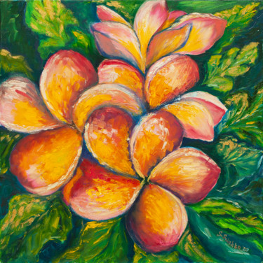 Painting titled "Tropical flowers" by Svetlana Snezhko, Original Artwork, Oil