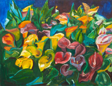 Painting titled "Calla lily flowers…" by Svetlana Snezhko, Original Artwork, Oil
