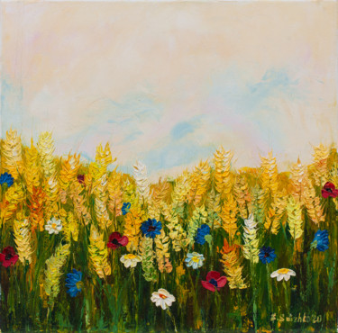 Картина под названием "Ripe wheat" - Svetlana Snezhko, Подлинное произведение искусства, Масло