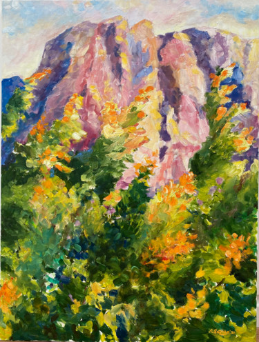 Painting titled "A rock and apricots" by Svetlana Snezhko, Original Artwork, Oil