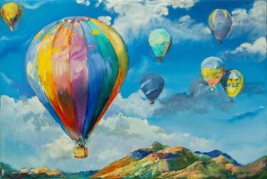 Картина под названием "Hot air balloons ov…" - Svetlana Snezhko, Подлинное произведение искусства, Масло