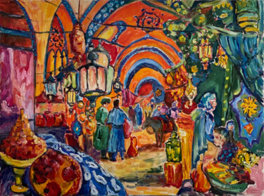 Schilderij getiteld "Eastern Bazaar" door Svetlana Snezhko, Origineel Kunstwerk, Olie