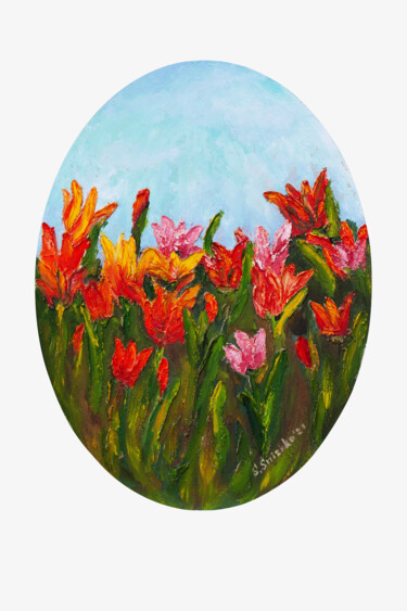 Painting titled "Tulips" by Svetlana Snezhko, Original Artwork, Oil