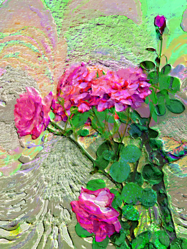 Painting titled "Ces quelques roses.…" by Sniegourotchka, Original Artwork, Digital Painting